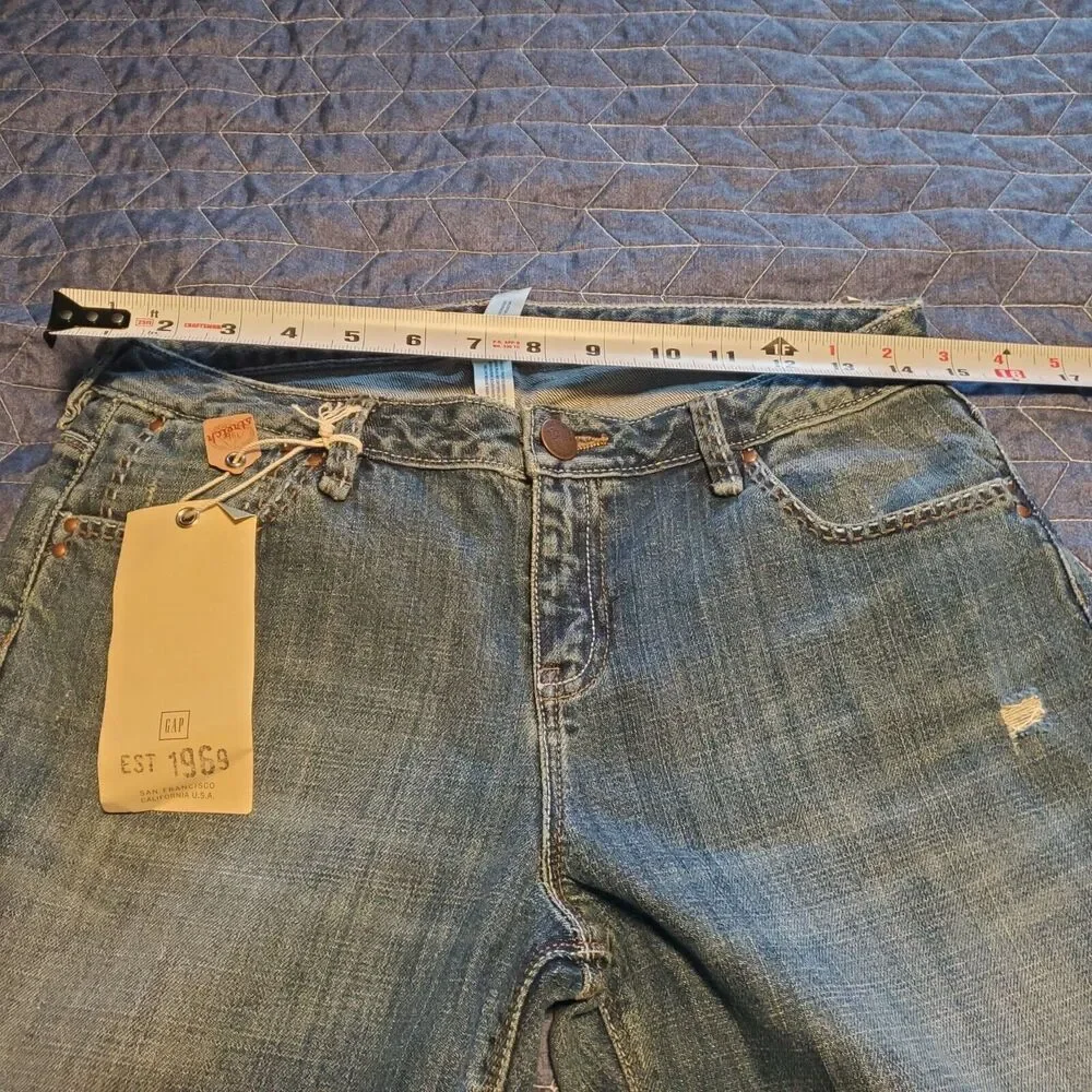 New Gap Girls Size 14 Plus Distressed Straight Slight Flare Jeans Flap Pockets